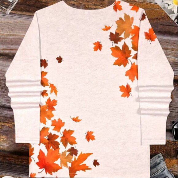 Autumn Maple Leaf Print Long Sleeve Round Neck Drop Shoulder T-Shirt Size M NWT - Picture 3 of 3